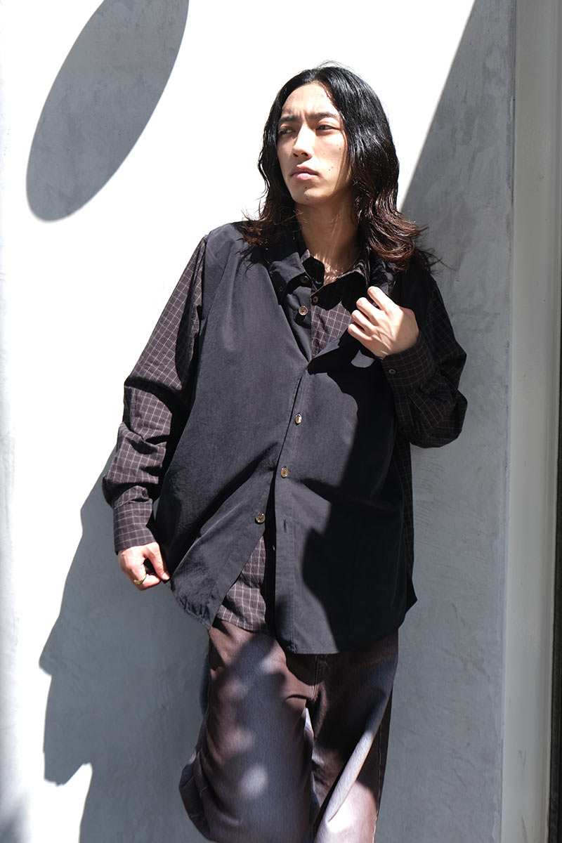 DOUBLE BORROWED SHIRT / BLACK FAUX LUMBERJACK CHECK [20%OFF]