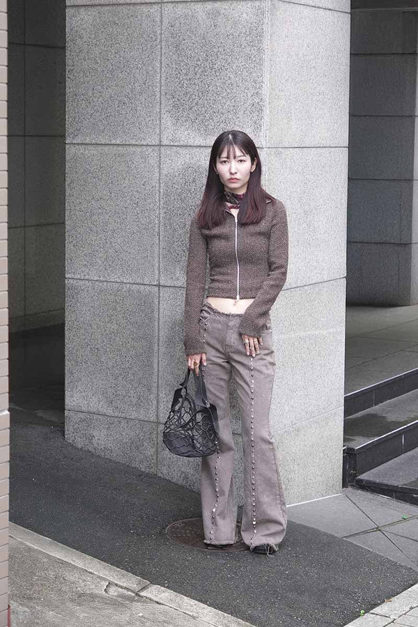 SLIM ZIP LONGSLEEVE / BROWN SPARSE BUCKLE WEAVE [20%OFF]