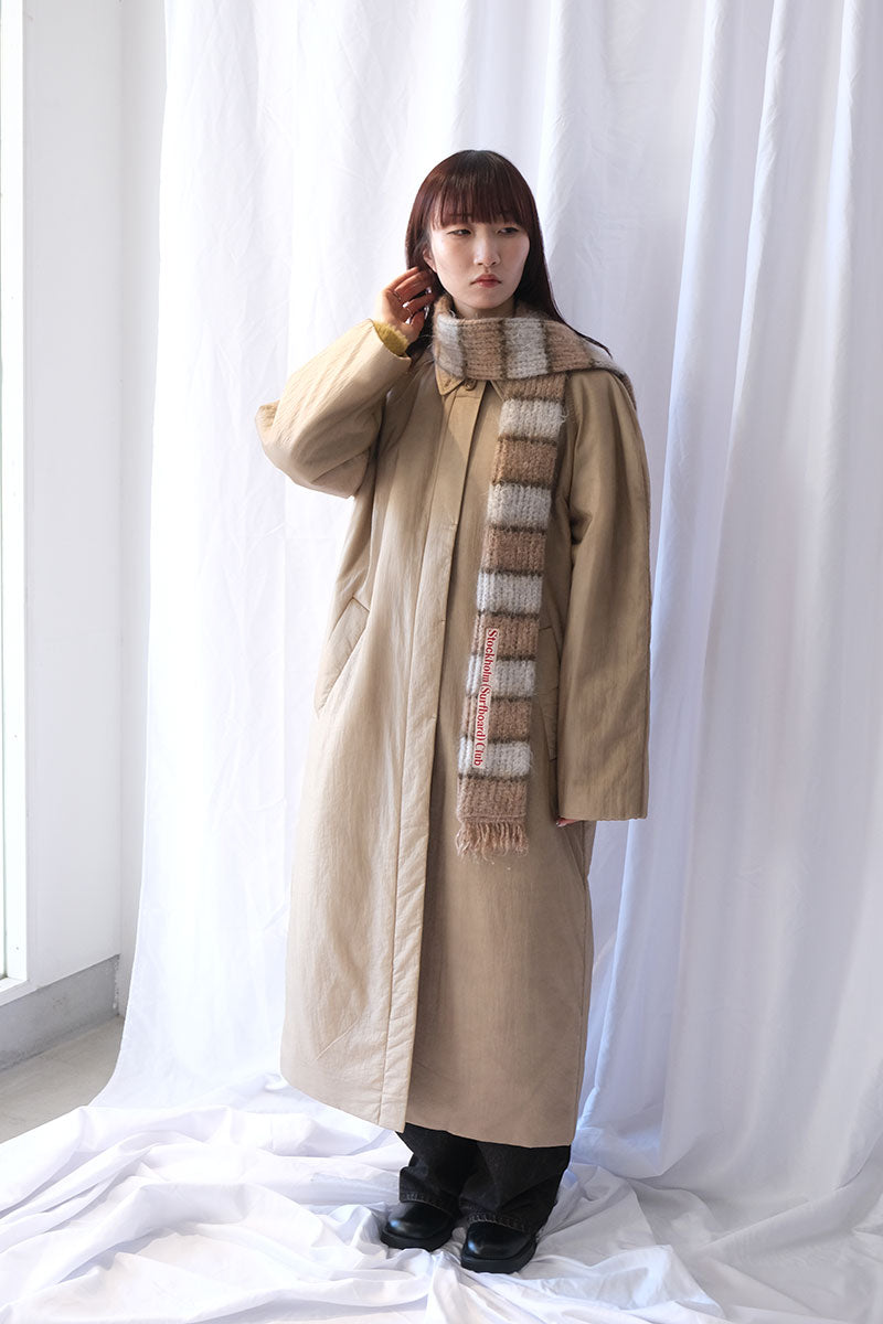 SHEER NYLON PATTED LONG COAT / BEIGE