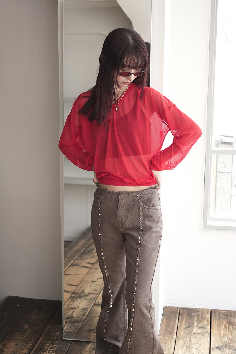 MARY SHEER KNIT TOPS / RED [20%OFF]