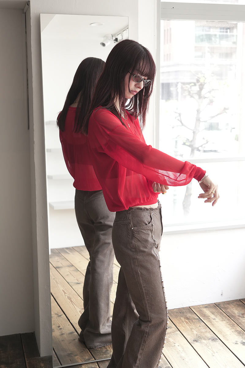 MARY SHEER KNIT TOPS / RED