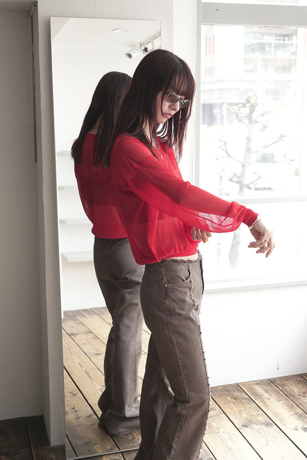 MARY SHEER KNIT TOPS / RED [50%OFF]