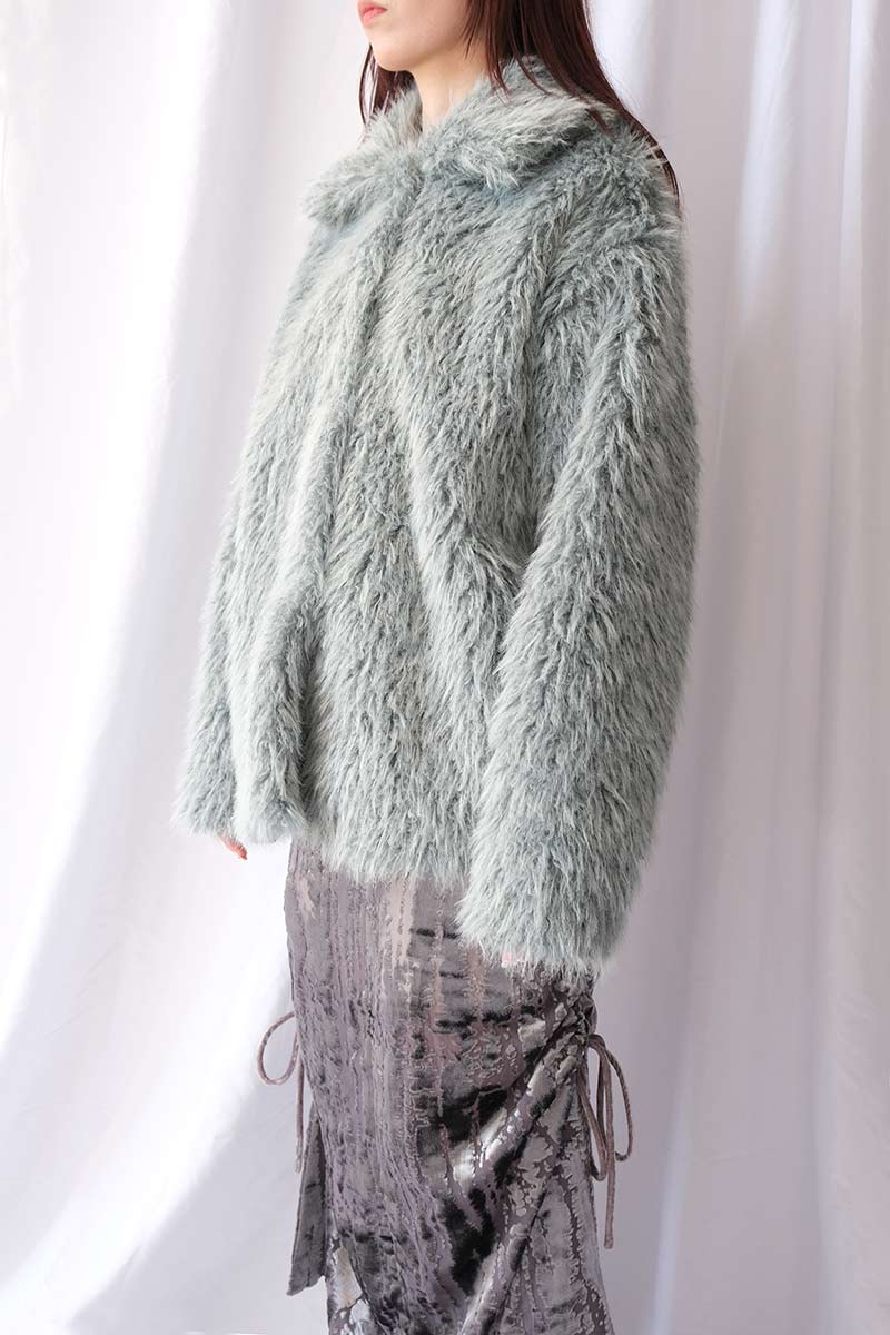 ECO FUR SNAP FRONT JACKET / SAX BLUE