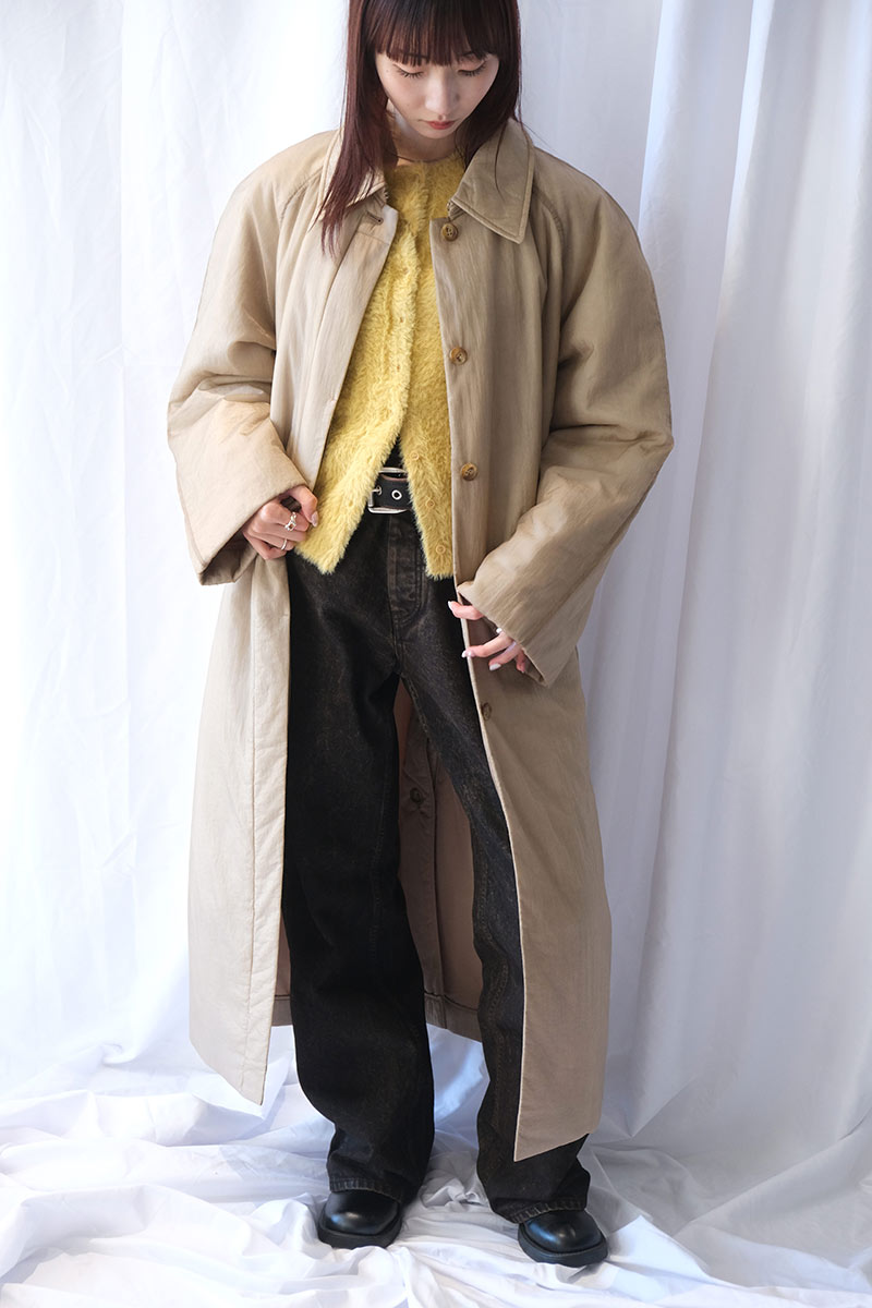 SHEER NYLON PATTED LONG COAT / BEIGE