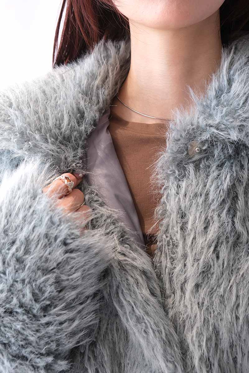 ECO FUR SNAP FRONT JACKET / SAX BLUE