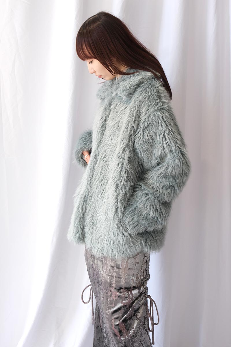 ECO FUR SNAP FRONT JACKET / SAX BLUE