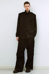 LIGHT TWILL PARACHUTE ZIP PANTS / BLACK