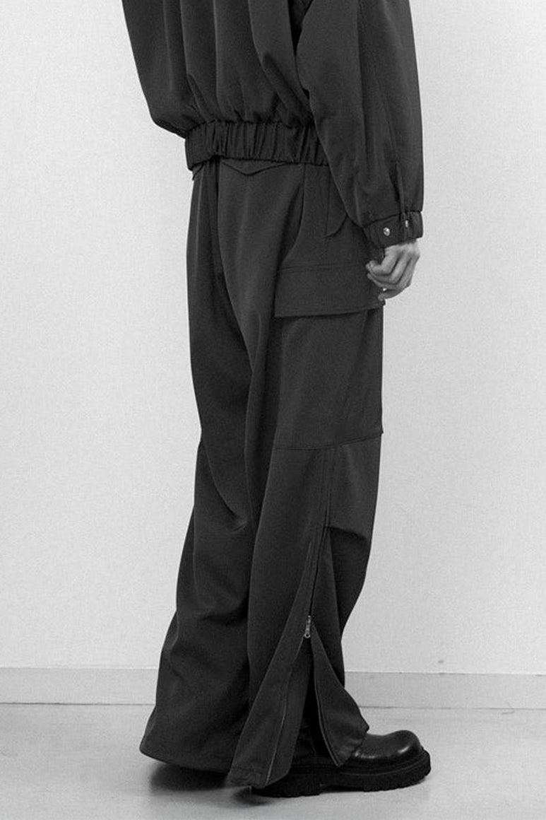 LIGHT TWILL PARACHUTE ZIP PANTS / BLACK
