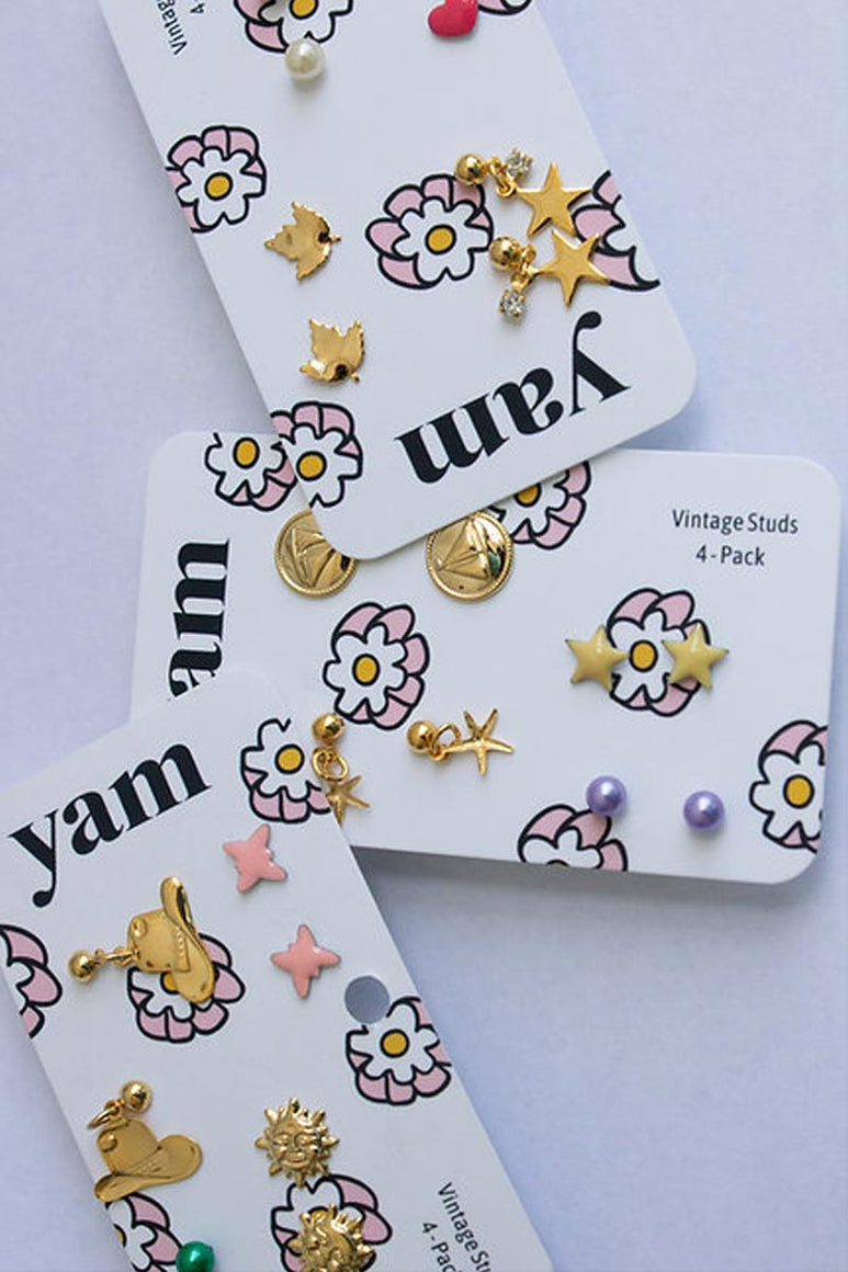 VINTAGE STUD EARRIGNS 4-PACK / MULTI