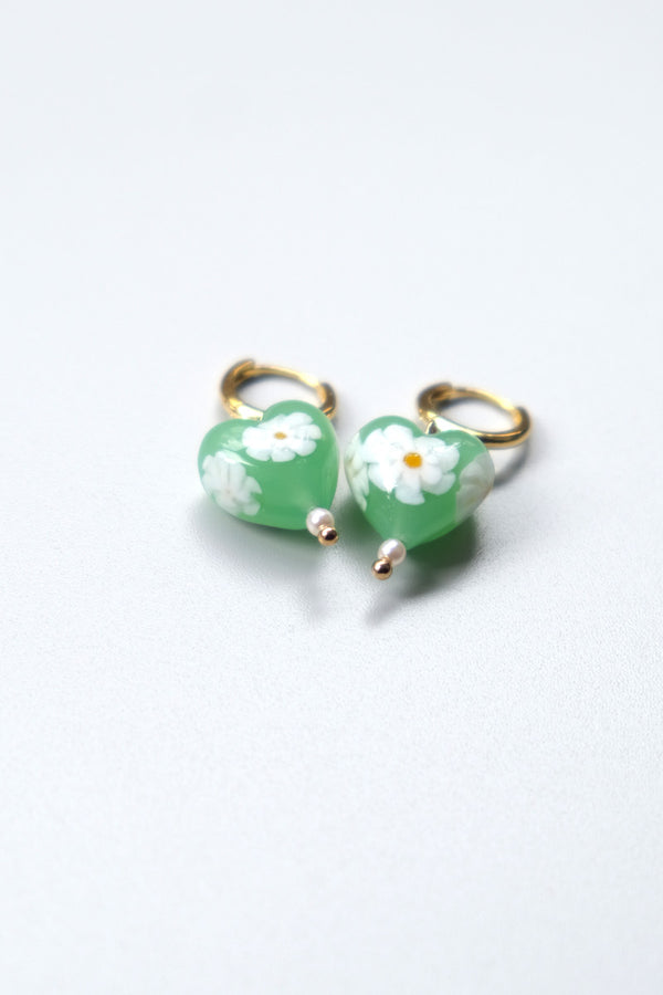 POSY HUGGIE EARRIGNS MINT / GOLD PLATED SILVER