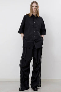 VISCOSE WASHER PARACHUTE ZIP PANTS / BLACK