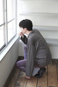 SUPER100S WOOL JERSEY L/S POLO / CHARCOAL