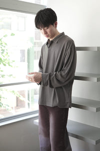 SUPER100S WOOL JERSEY L/S POLO / CHARCOAL