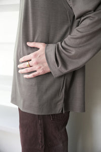 SUPER100S WOOL JERSEY L/S POLO / CHARCOAL