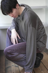 SUPER100S WOOL JERSEY L/S POLO / CHARCOAL