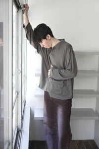 SUPER100S WOOL JERSEY L/S POLO / CHARCOAL