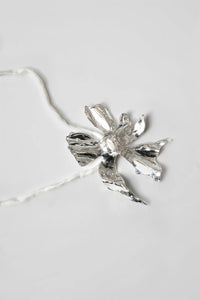 FLOWER CORD NECKLACE / 925 STERLING SILVER PLATED BRONZE SILK CORD
