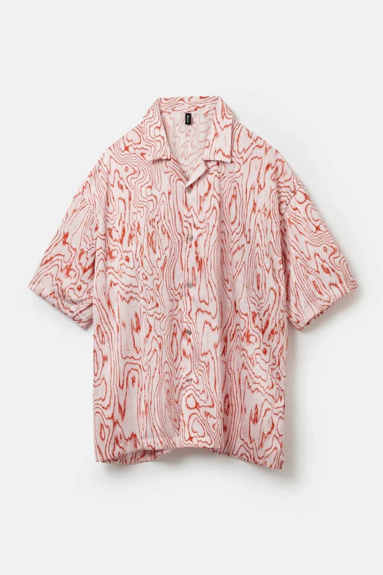 MOIRE SATIN OPEN COLLAR SHIRT / VERMILION