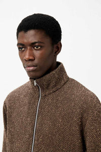 SHRUNKEN FULLZIP POLO / BROWN SPARSE BUCKLE WEAVE【予約商品】