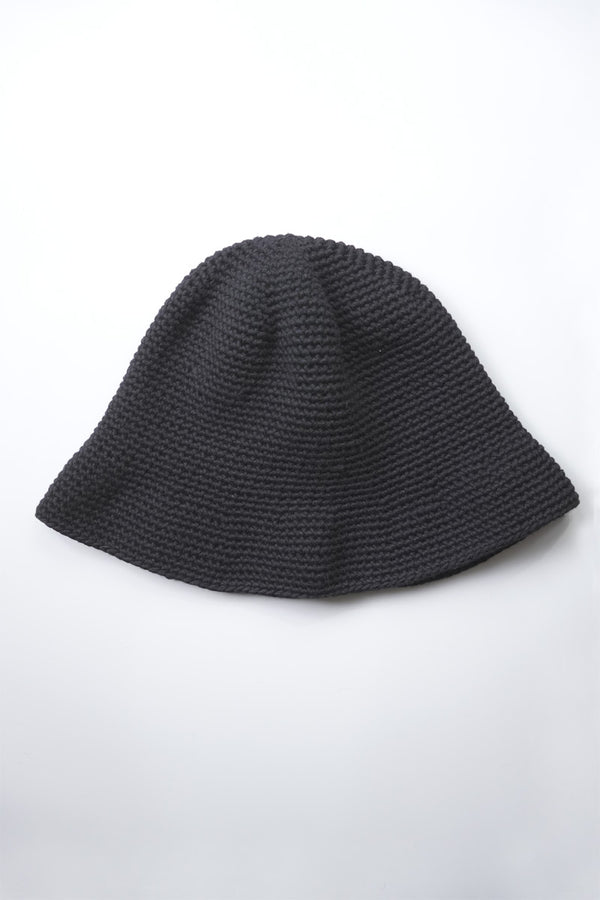 HAND MADE KNIT WOOL BALLOON HAT / BLACK