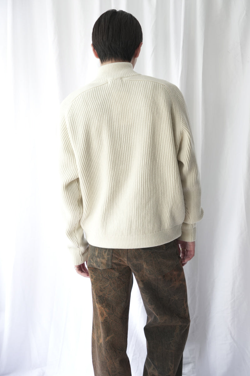 HARF ZIP RIB JUMPER LAMS WOOL / WHITE [神戸店]