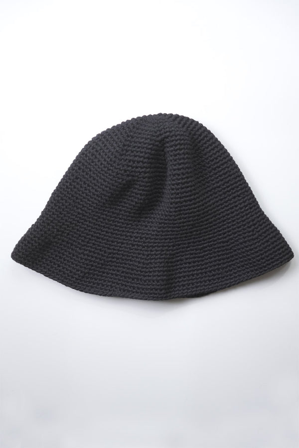 HAND MADE KNIT WOOL BALLOON HAT / BLACK