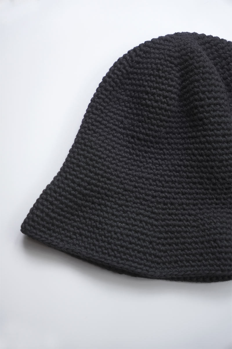 HAND MADE KNIT WOOL BALLOON HAT / BLACK