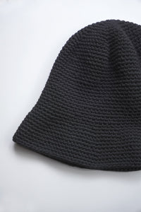 HAND MADE KNIT WOOL BALLOON HAT / BLACK