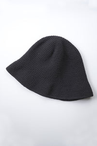 HAND MADE KNIT WOOL BALLOON HAT / BLACK