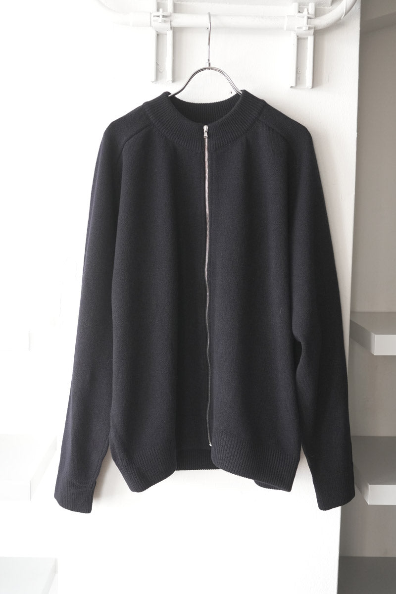 ZIP CREW NECK CARDIGAN LAMS WOOL PALIN KNITTED / NAVY