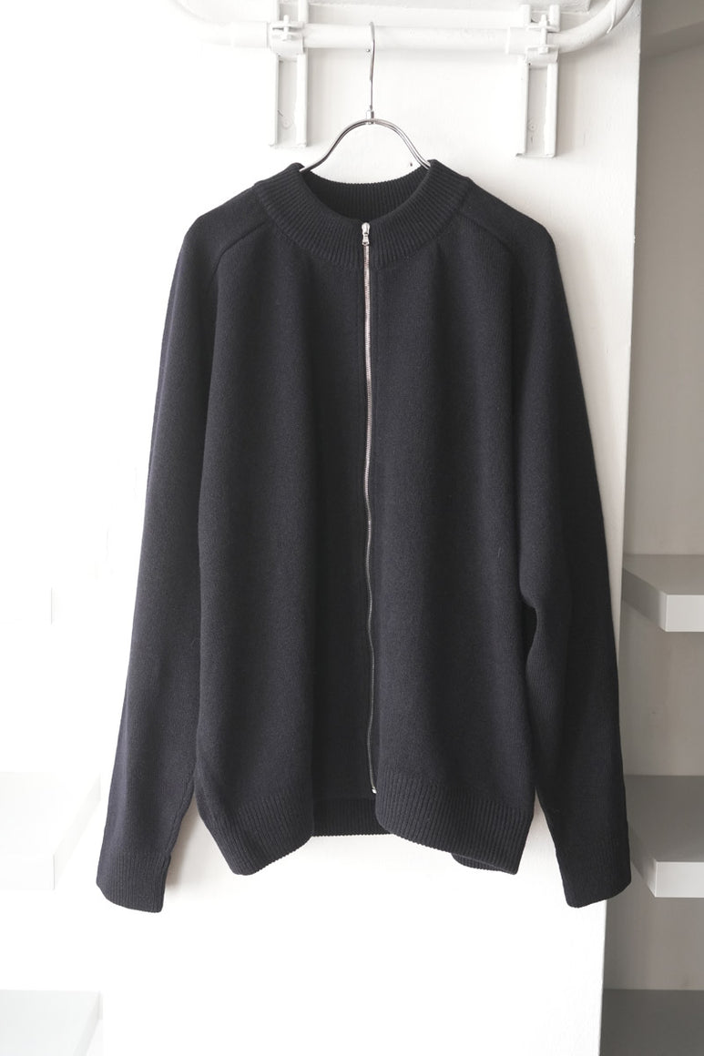 ZIP CREW NECK CARDIGAN LAMS WOOL PALIN KNITTED / NAVY