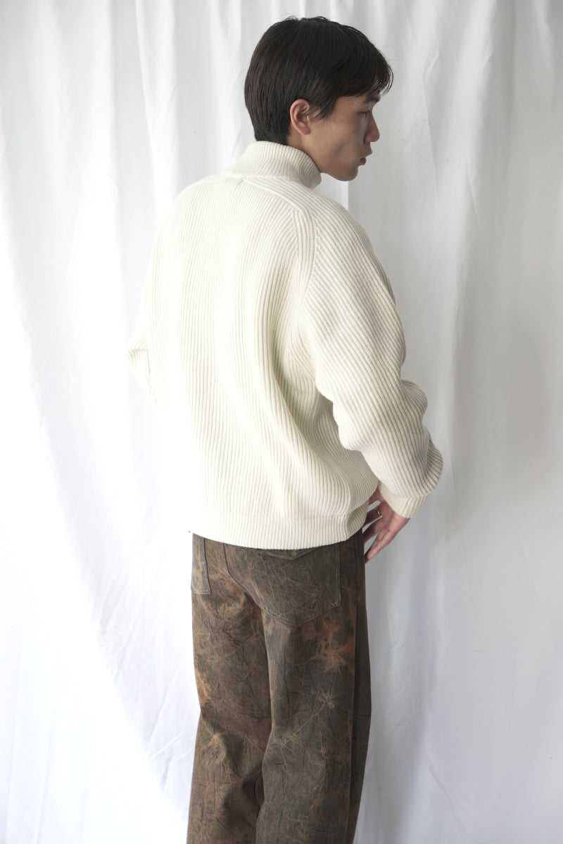 HARF ZIP RIB JUMPER LAMS WOOL / WHITE [神戸店]