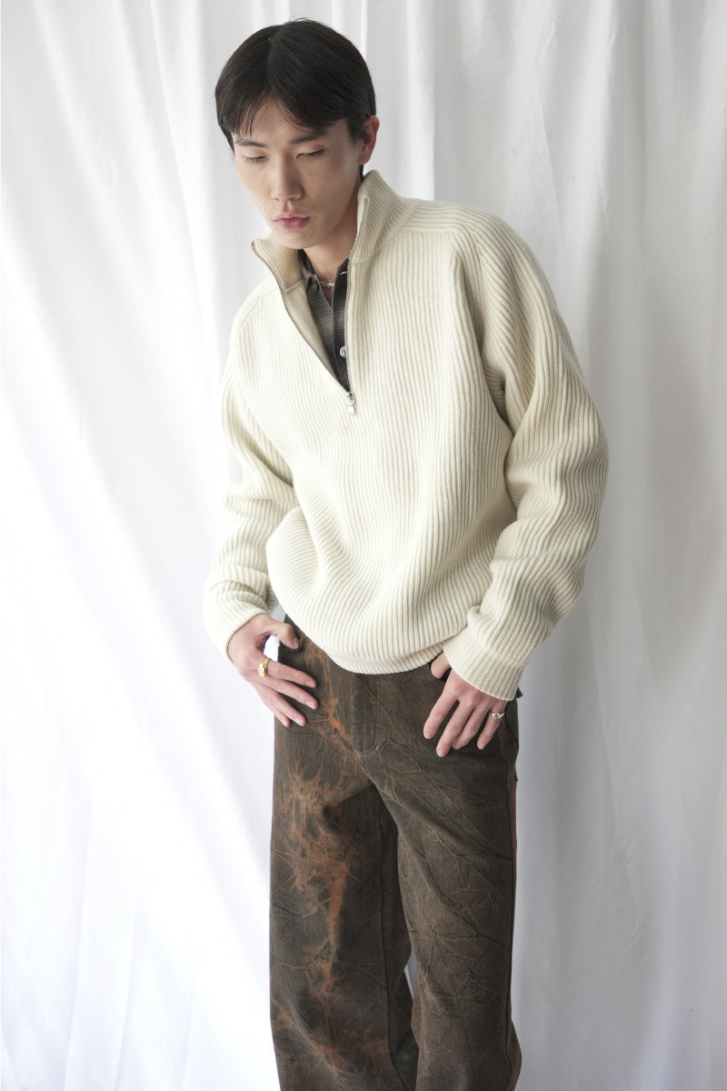 HARF ZIP RIB JUMPER LAMS WOOL / WHITE [神戸店]