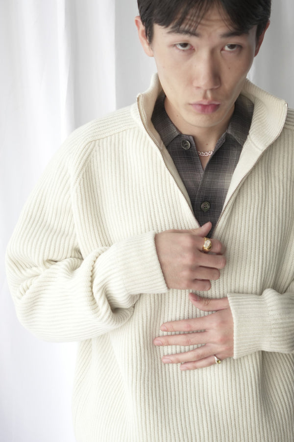 HARF ZIP RIB JUMPER LAMS WOOL / WHITE [神戸店]