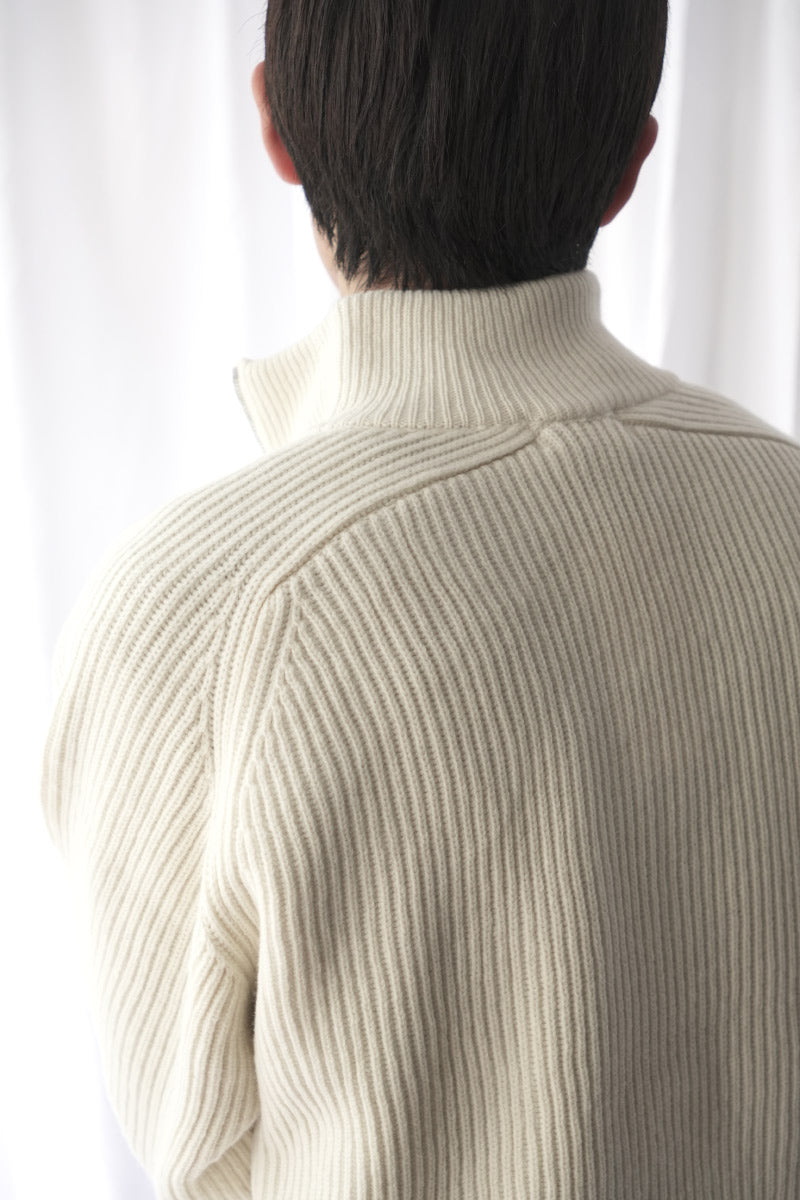 HARF ZIP RIB JUMPER LAMS WOOL / WHITE [神戸店]