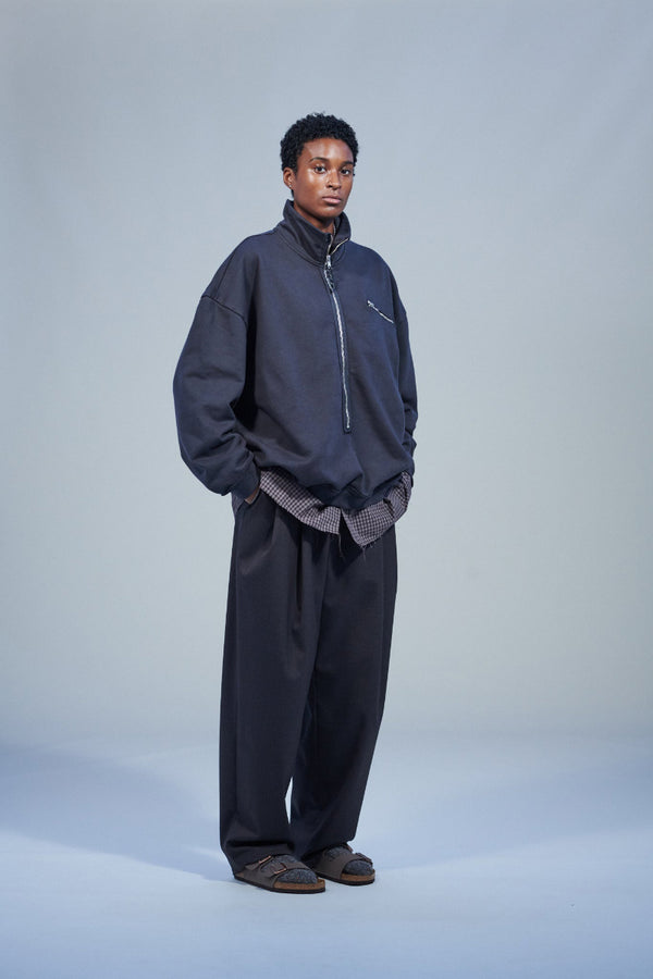 HALF ZIP SWEAT - HEAVY LOOP BACK / DARK GREY
