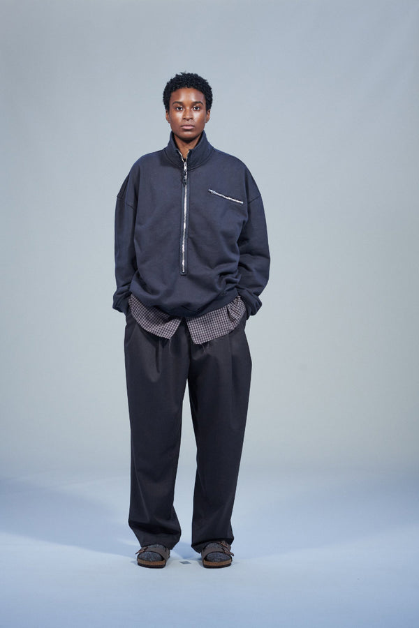 HALF ZIP SWEAT - HEAVY LOOP BACK / DARK GREY