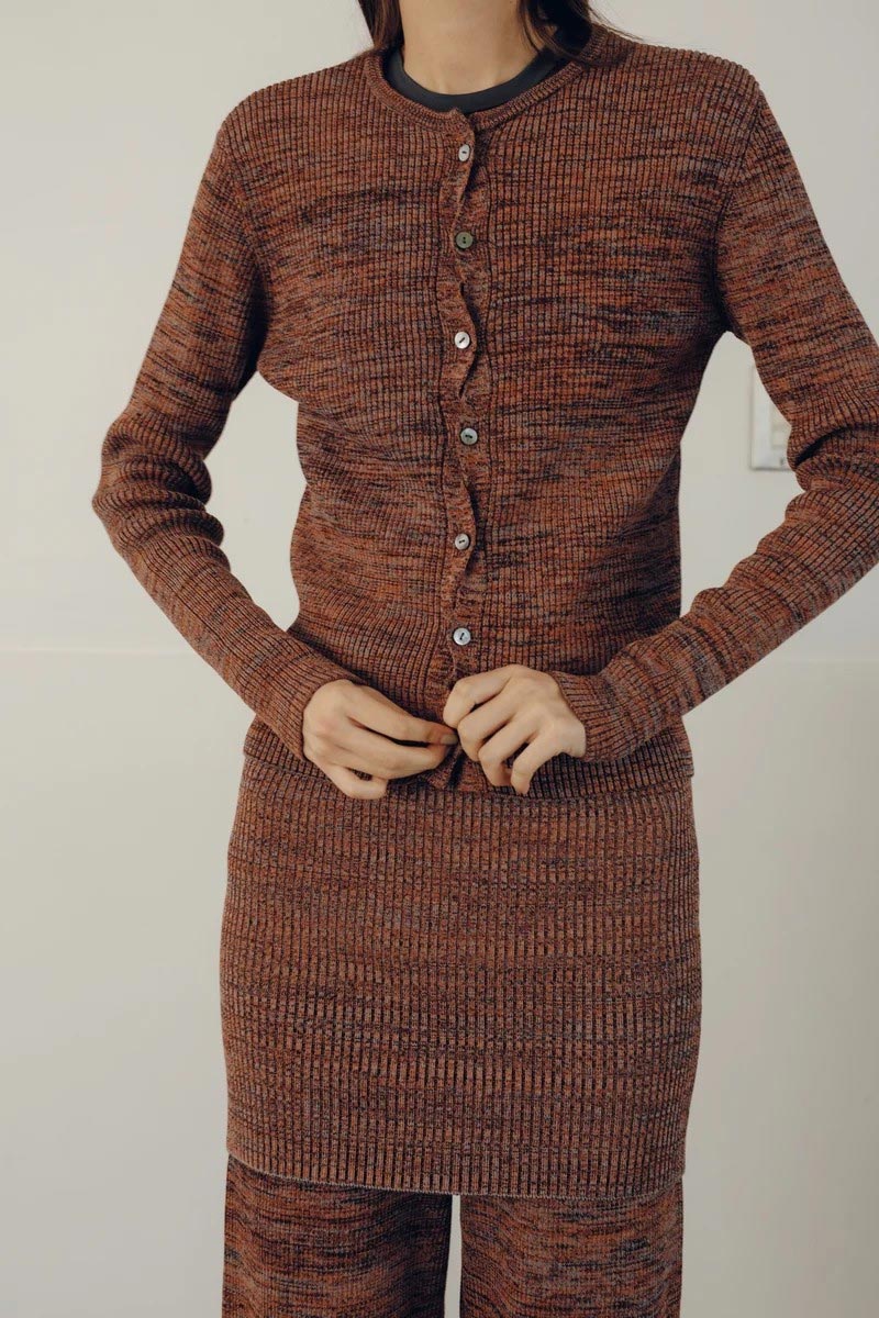 COTTON 5COLOR MARLED RID KNIT CARDIGAN / MAROON