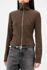SLIM ZIP LONGSLEEVE / BROWN SPARSE BUCKLE WEAVE