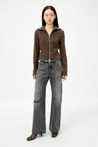 SLIM ZIP LONGSLEEVE / BROWN SPARSE BUCKLE WEAVE