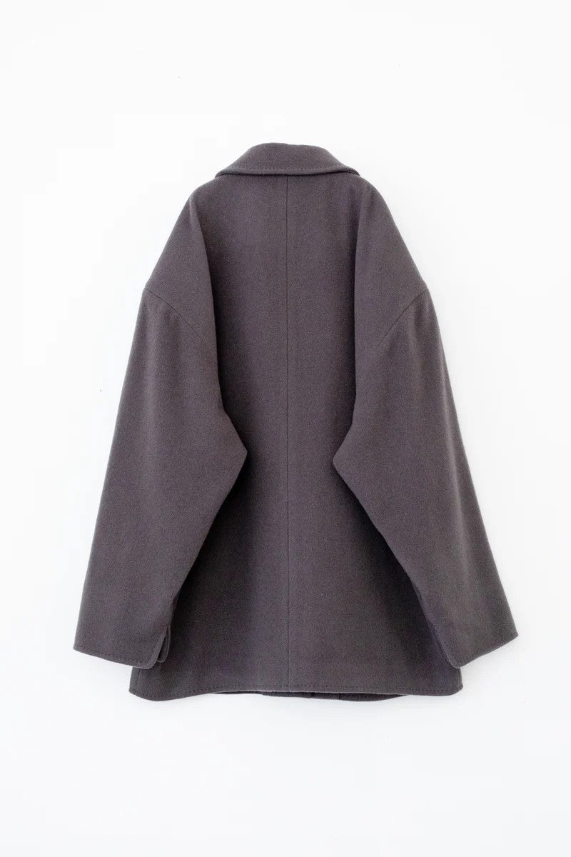 RECYCLED WOOL NYLON DROP BIG SHOULDER HALF COAT / CHARCOAL