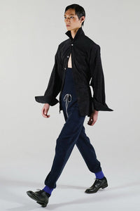 SHAWL COLLAR SHIRT ITH PEPLUM / NAVY GLITTER