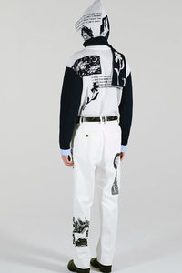WIDE WAIST LOOP TROUSERS / WHITE WITH PAINTING