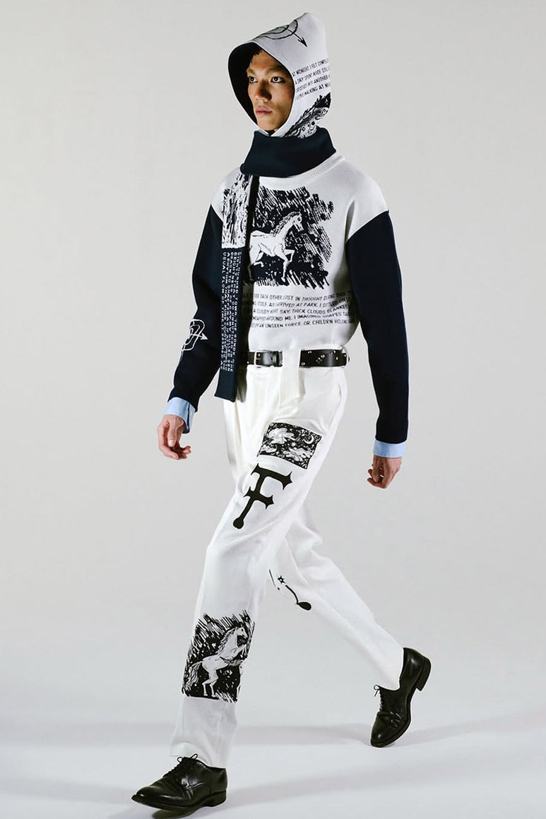 WIDE WAIST LOOP TROUSERS / WHITE WITH PAINTING