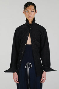 SHAWL COLLAR SHIRT ITH PEPLUM / NAVY GLITTER