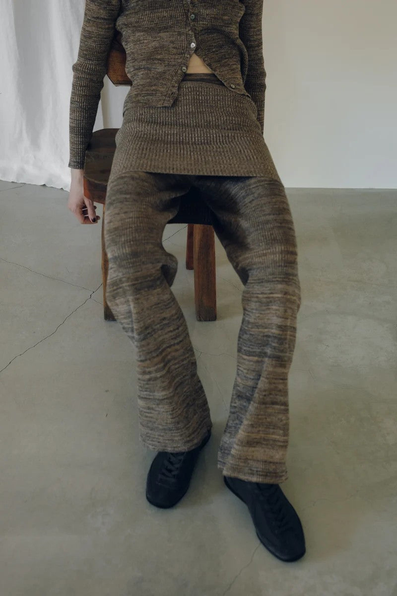 COTTON 5COLOR MARLED RIB KNIT PANTS / MOSS