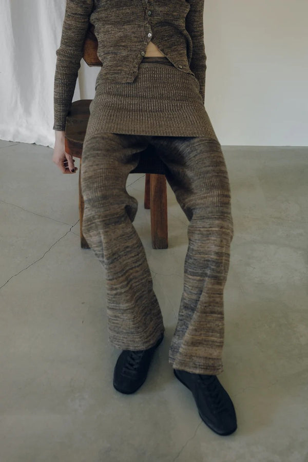 COTTON 5COLOR MARLED RIB KNIT PANTS / MOSS