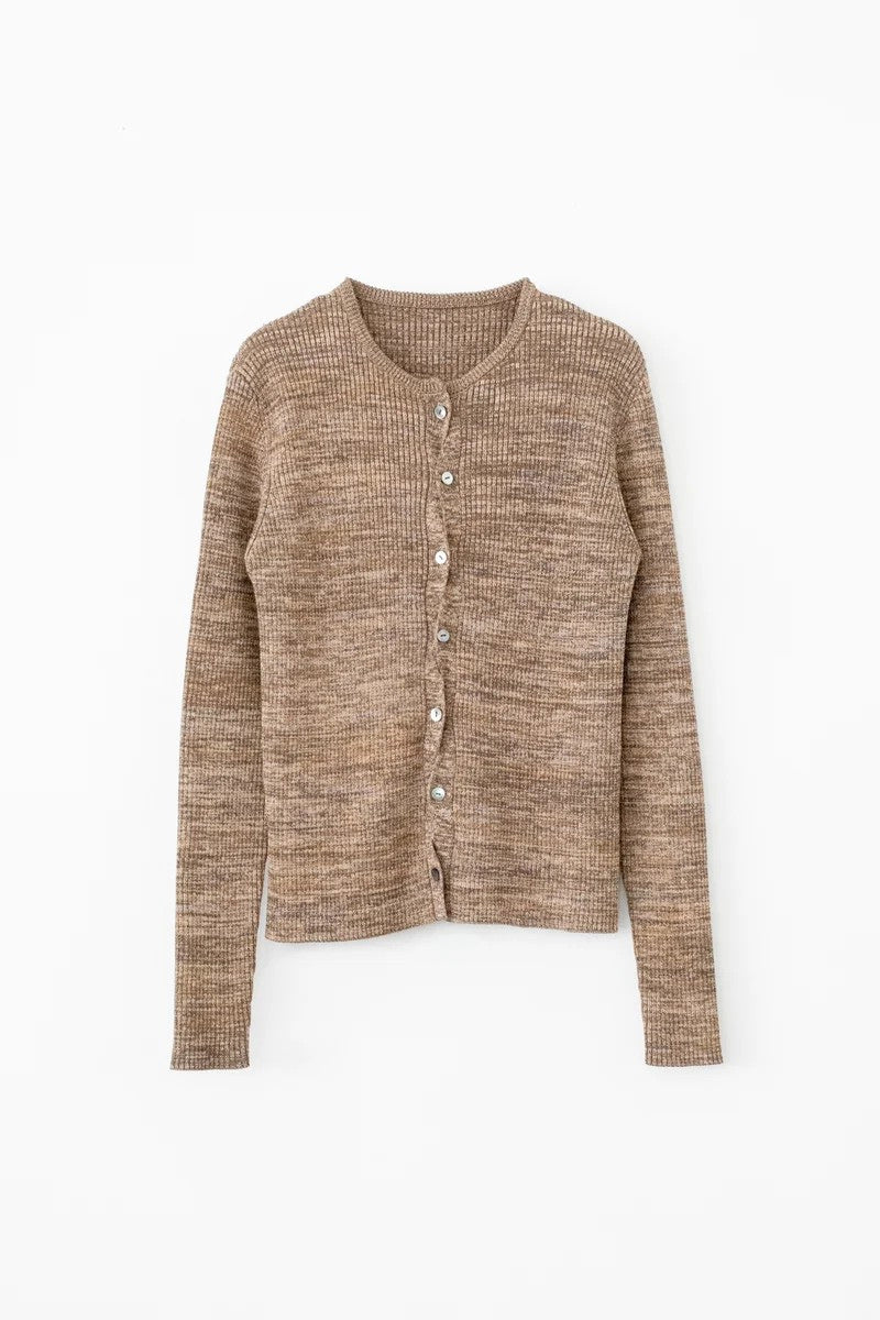 COTTON 5COLOR MARLED RID KNIT CARDIGAN / MOSS