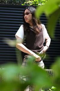 EDUCATION VEST / DARK BROWN LINEN [20%OFF]