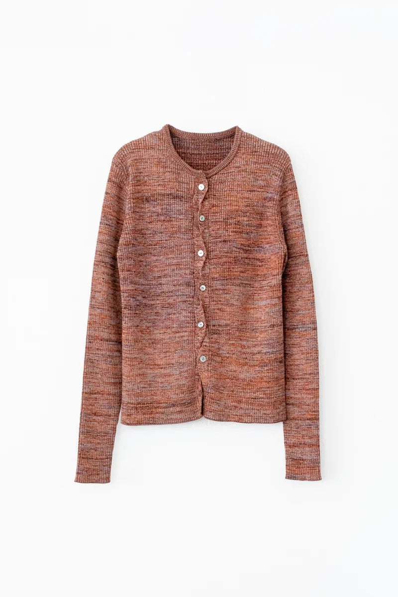 COTTON 5COLOR MARLED RID KNIT CARDIGAN / MAROON